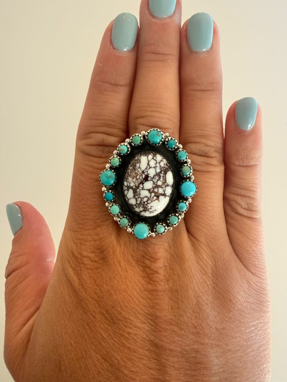 Genuine Wild Horse and Sterling Silver Cluster Ring